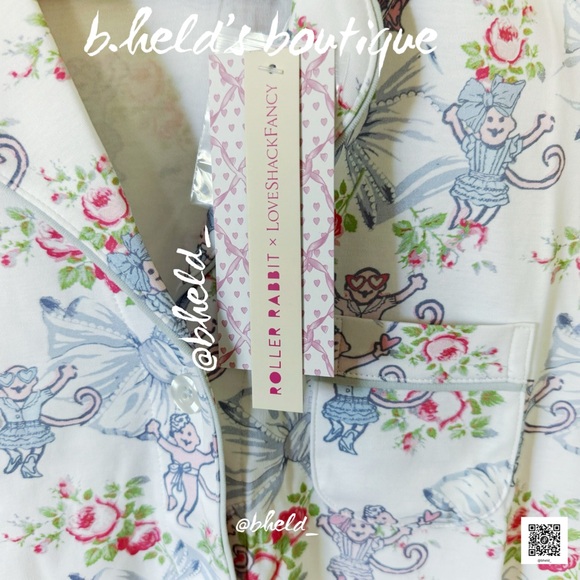 Roller Rabbit x LoveShackFancy Rosa Beaux Monkey Polo Pajama Pastel Blue Size XS - Picture 5 of 14